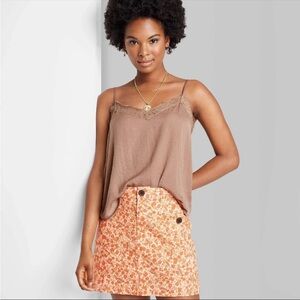 Wild Fable Brown Lace Trim Satin Cami